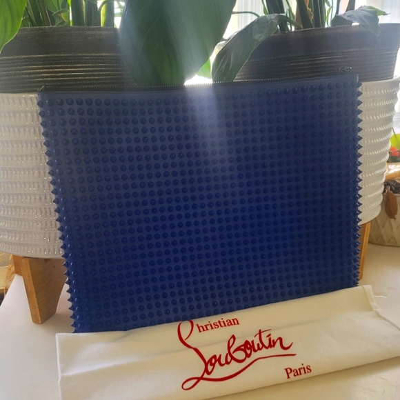 Christian Louboutin Handbags - CHRISTIAN LOUBOUTIN PANETTONE SPIKE BLUE LEATHER CLUTCH BAG/Q4628